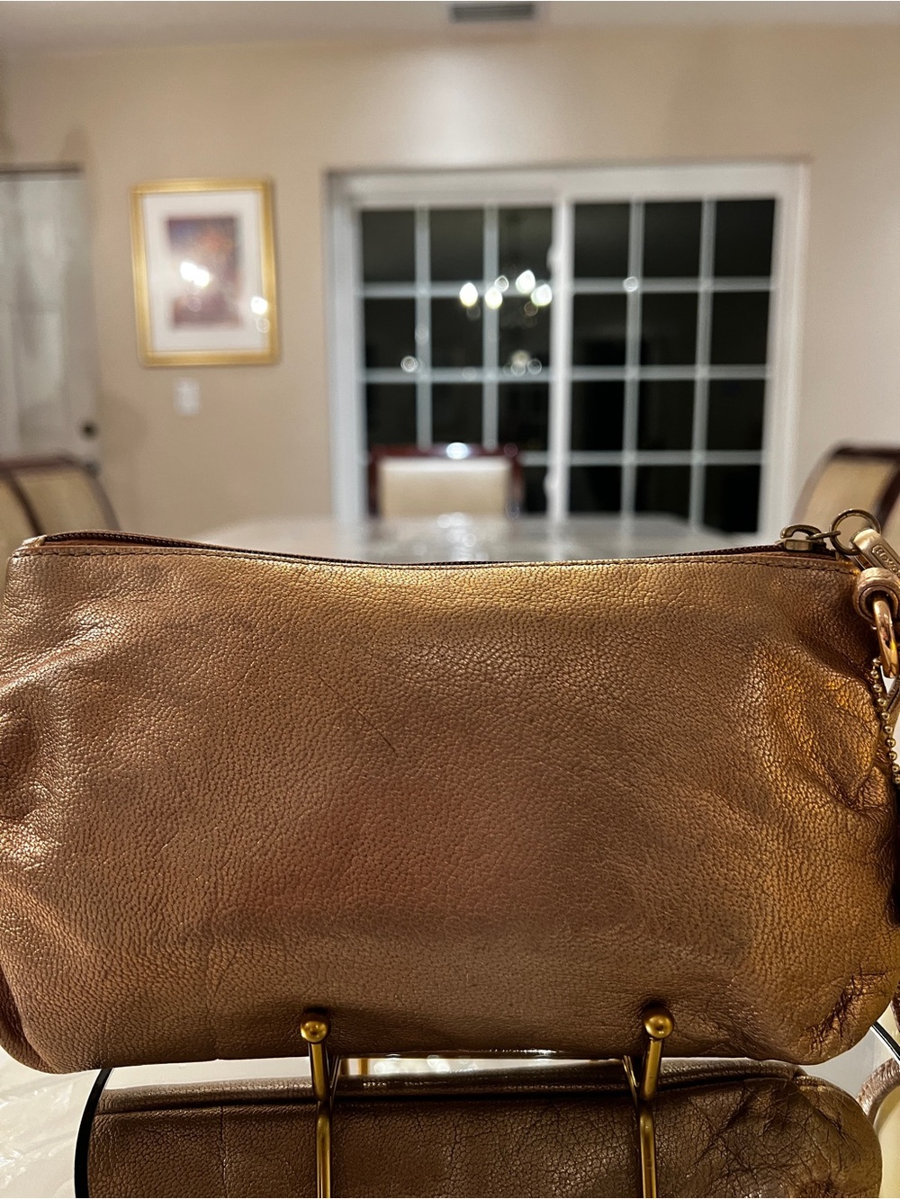 Coach Metallic Bronze Leather Wristlet Clutch Pouch